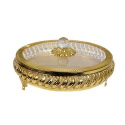 DERYA DESIGN TRAY GOLD WITH ACRYLIC LID SIZE 25 CM