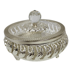 DERYA DESIGN TRAY SILVER WITH ACRYLIC LID SIZE 15 CM