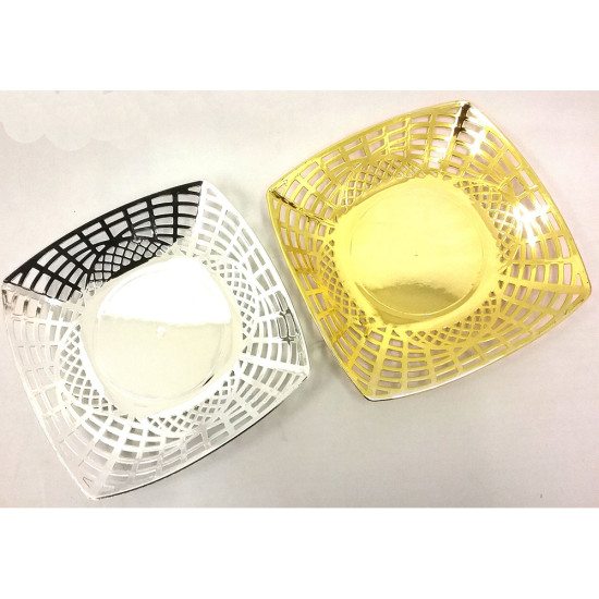 GOLD /SILVER TRAY SQUARE SMALL PLASTIC image