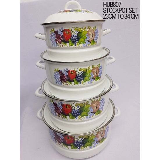 4PC ENAMEL STOCKPOT SET 23 TO 34 CM -Enamelware image