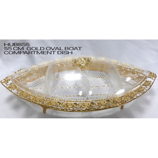 GOLD OVAL COMPARTMENT BOAT -Trays chrome asstd image