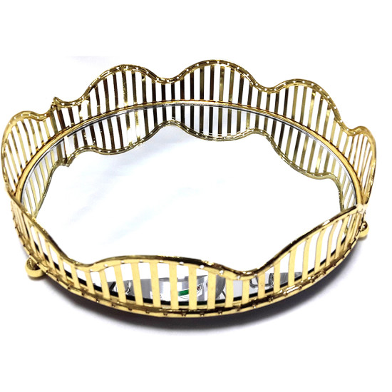 GOLD COLOUR TRAY WITH MIRROR 24 CM -Trays chrome asstd image