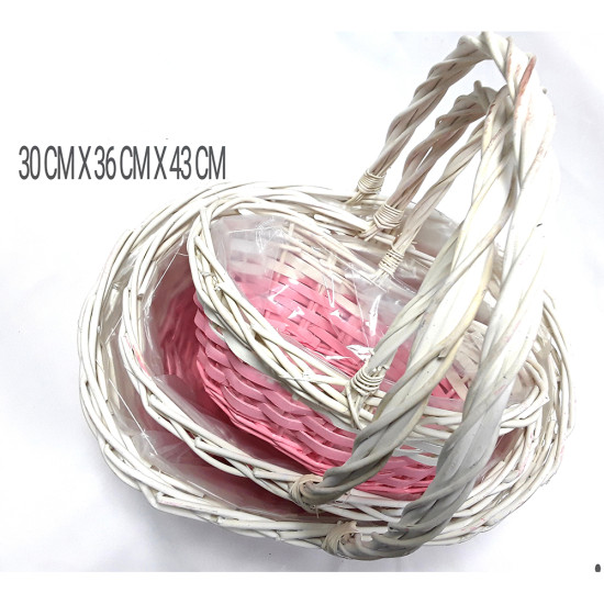 3PC WHITE/PINK OVAL STRAW BASKET image
