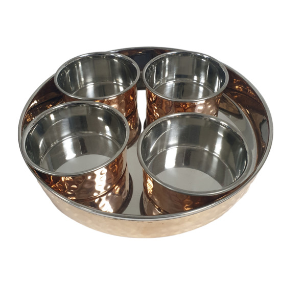 COPPER RELISH TRAY WITH 4 PCS VATI BOWLS image