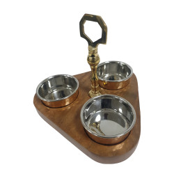 RELISH SERVER WITH WOODEN TRIANGULAR BASE 3 COMPARTMENT HEAVY TYPE
