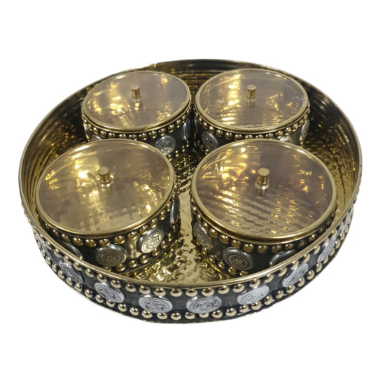 ROUND BRASS PAN DAN NEW SHAPE 4 BOWL WITH ARCRYLIC LID image