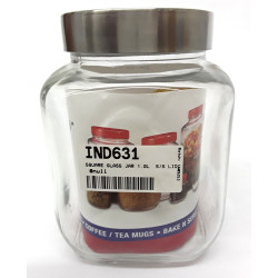 SQUARE GLASS JAR SILVER LID 1.0 LT