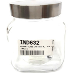 SQUARE GLASS JAR 650 ML  S/S LID