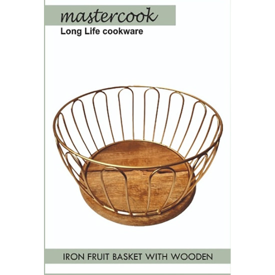 BASKET FOR FRUIT WITH HEAVY WOODEN BASE ROUND GOLD image