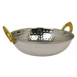 STEEL KARAI HAMMERED FINISH WITH BRASS HANDLE 16.5.CM