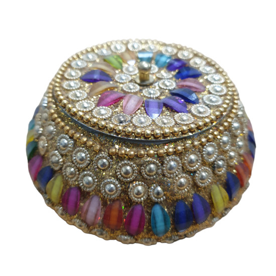 SINDOOR BOX ROUND GOLD SMALL 2.5 CM -Copperware image