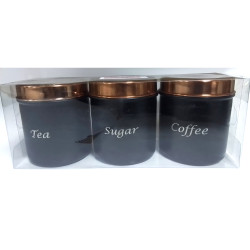 CANNISTER SET BLACK WITH ROSE COL LID IN SEE THROUGH PACK 3 PCS SET