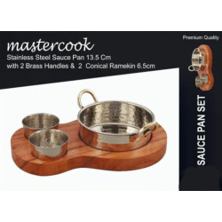 STEEL SAUCE SET WITH WOODEN BASE 