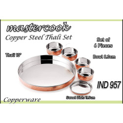 COPPER STEEL THALI SET 6 PCS 13 INCH +8.3 CM BOWL