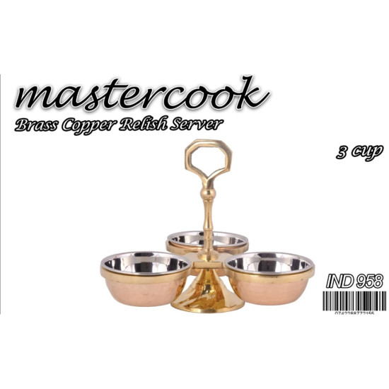 BRASS PICKLE SET ON STAND WITH COPPER BOWLS - Assorted caterware image