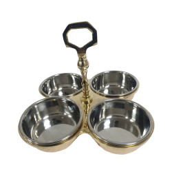 RELISH SERVER WITH 4 COMPARTMENT HEAVY TYPE WITH COPPER HANDLE 