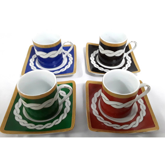 TURKISH 4 PCS COFFEE SET ASSTD COLS 80 CC CUP -12 pc tea set image