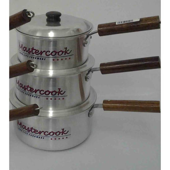 TEAK HANDLE STEWPAN SET 3 PCS 0-2 SIZE 18-20-22 CM -Aluminium image