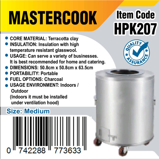 TANDOOR STAINLESS STEEL ON WHEELS SIZE MEDIUM 50.8CM X 50.8 CM X63.5 CM image