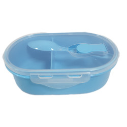 TIFFIN BOX PLASTIC WITH SPOON 2 COMPARTMENT SIZE 17 X 10 CM