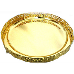 PAN DAN MEDIUM SIZE GALLERY TRAY GOLD PLATED 28 CM ROUND 