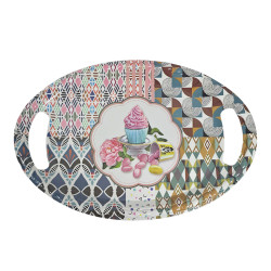 TRAY MELAMINE OVAL ASSORTED PRINT SIZE 41 X 28 CM